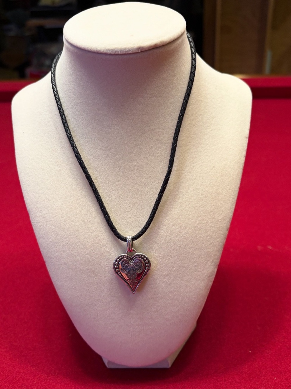 Vintage Brighton Ophelia Heart Pendant Black Leather Cord Necklace Retired